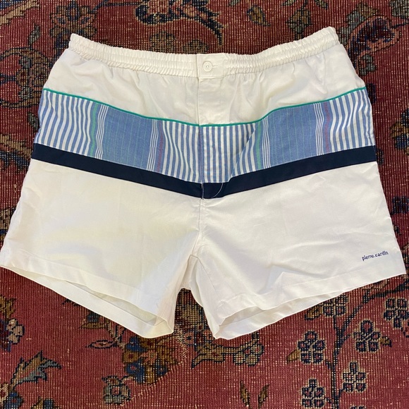 VTG 80s Pierre Cardin Swim Trunks Cotton Shorts Preppy White
